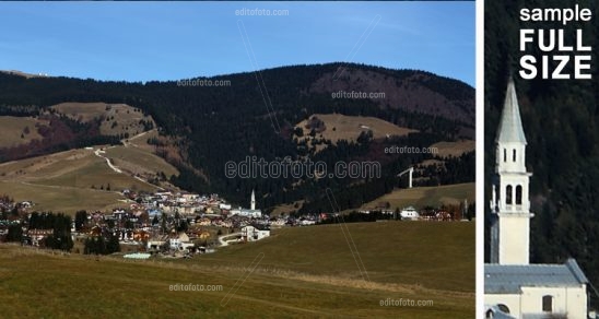 Gallio seen from the south, one of the seven municipalities of the Asiago plateau behind the mountain Ongara. Veneto, Italy.