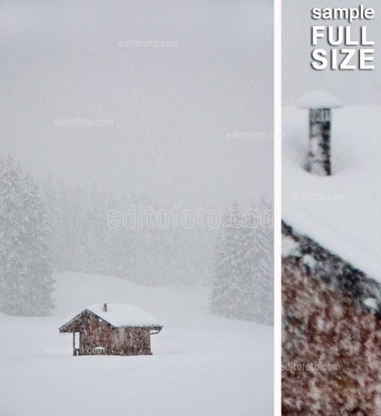 Asiago Plateau Hut during a snowfall. bewitching winter landscape.