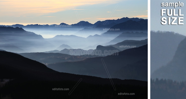 Monti Lessini. Panorama visti dall'altopiano di Asiago.